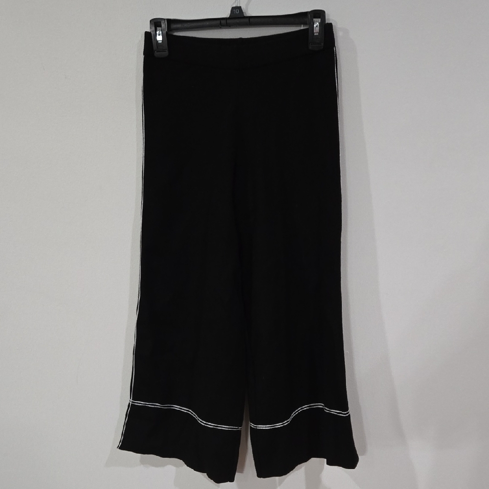 Zara Sz Small Womens  Black Wide-Leg Pants with White Accents